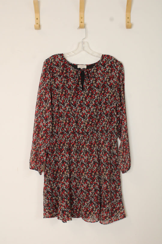 Loft Outlet Red and Blue Printed Long Sleeve Dress | XL