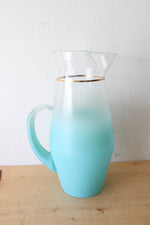 West Virginia Vintage Frosted Blue Glass Tall Pitcher