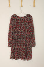 Loft Outlet Red and Blue Printed Long Sleeve Dress | XL
