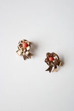 Vintage Flower Design Screwback Pink Stone Earrings