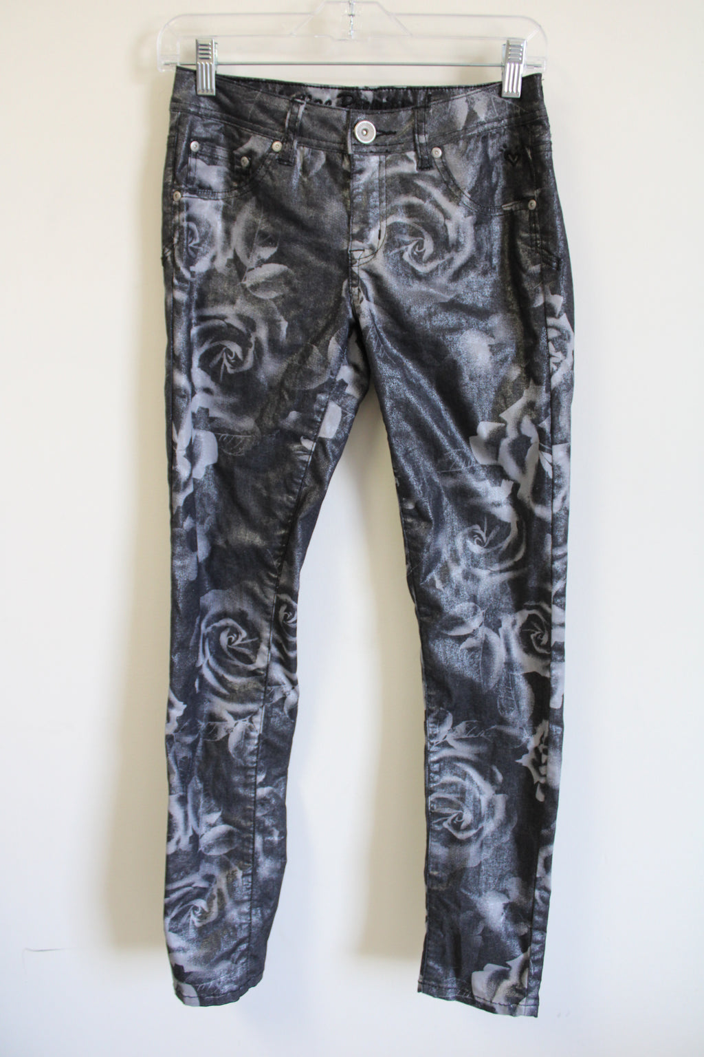 Justice Gray Floral Shimmer Jeans | 14