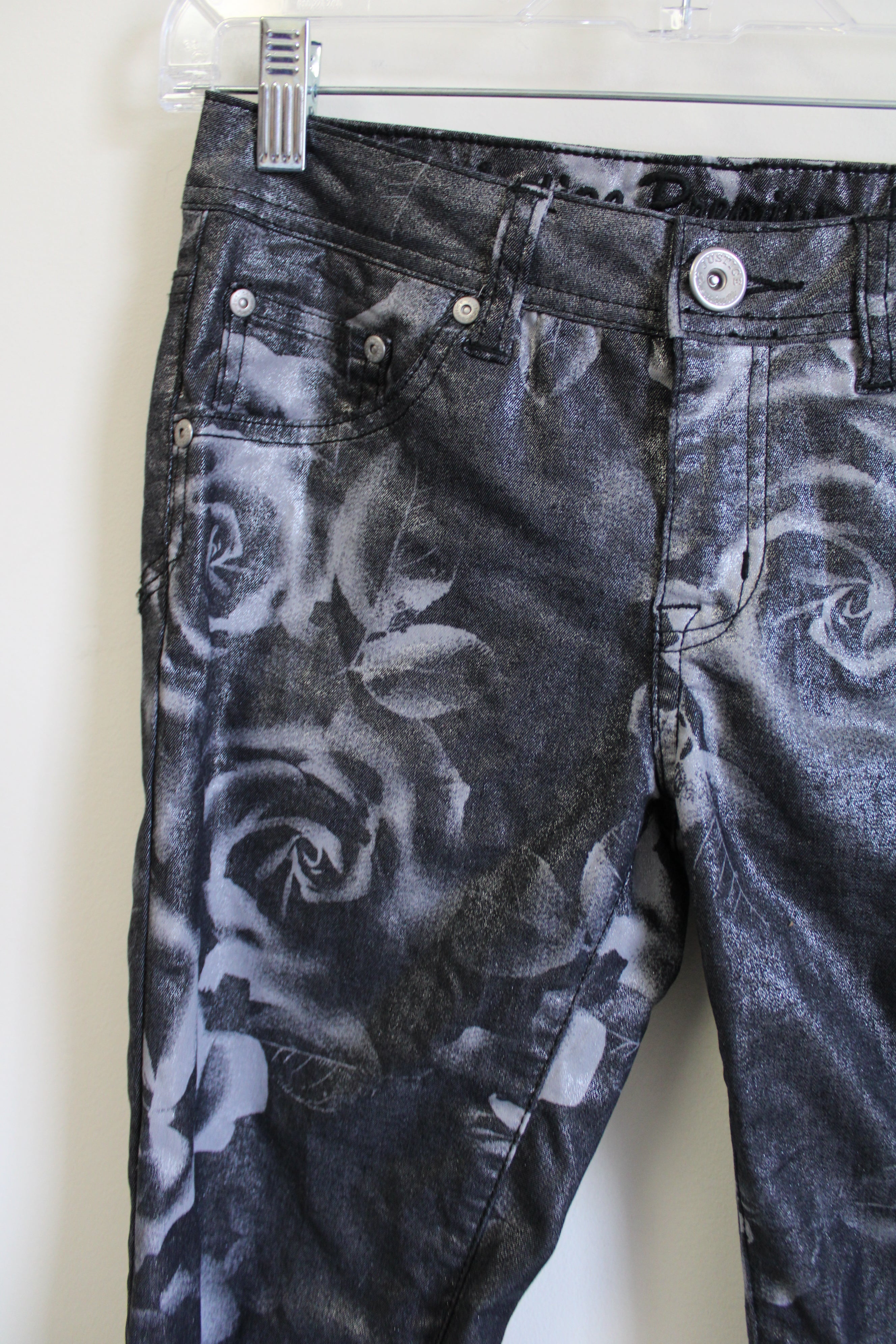 Justice Gray Floral Shimmer Jeans | 14