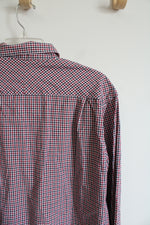 Nautica Regular Fit Red White & Blue Plaid Button Down Shirt | L