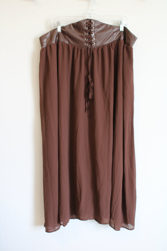 Shein Brown Chiffon Lace Up Skirt | 4XL