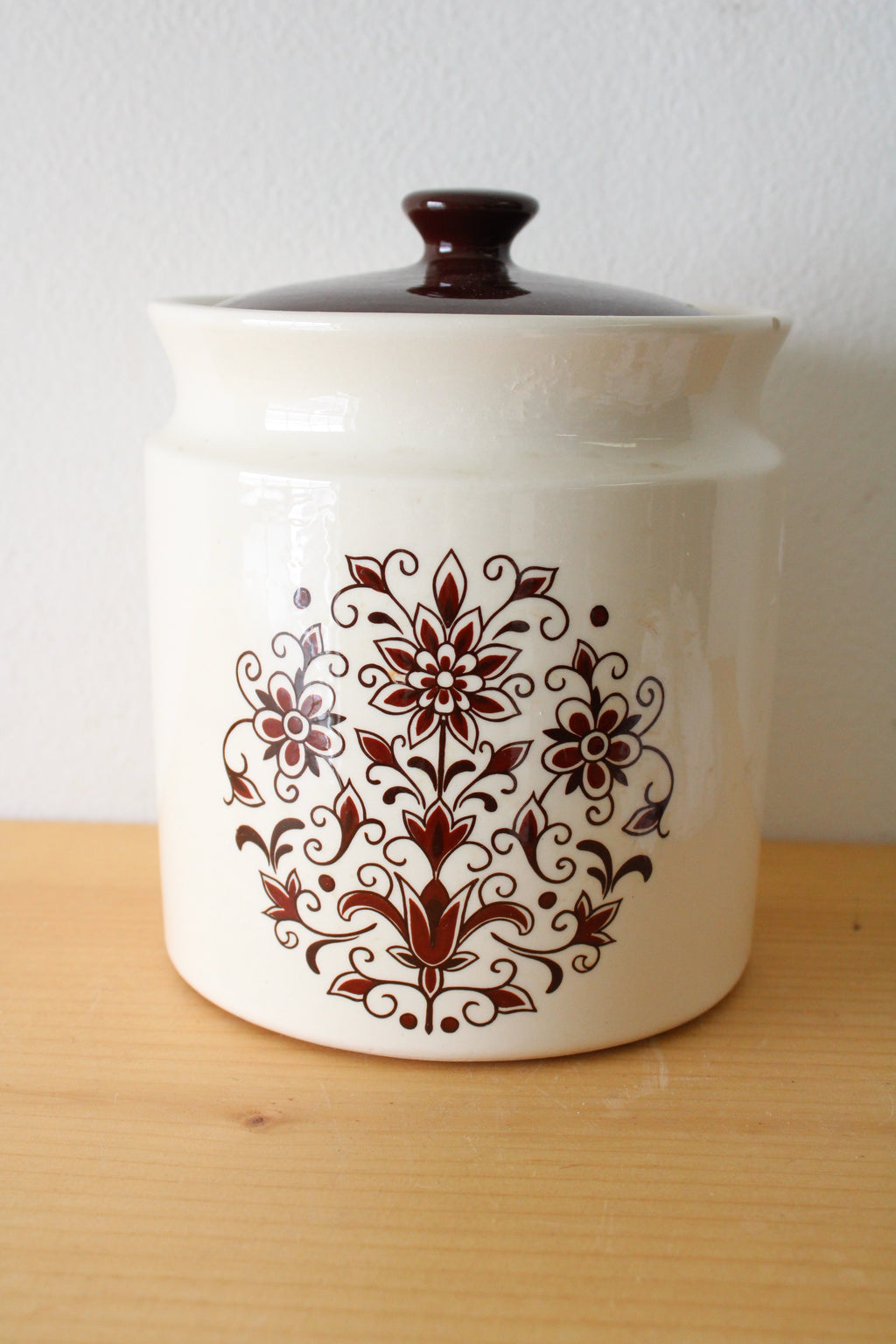 Brown & Cream Floral Cannister | 6"