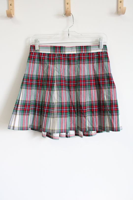 Aerie Red Green Pleated Skirt | M