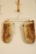 Vintage Dark Brown Leather Mittens with Fur Top
