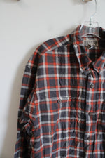 Duluth Trading Co. Gray & Orange Plaid Flannel Shirt | L