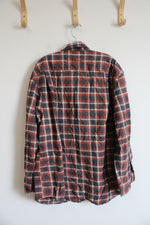 Duluth Trading Co. Gray & Orange Plaid Flannel Shirt | L