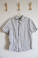 Banana Republic Slim Fit Gray & White Striped Linen Blend Button Down Shirt | XL