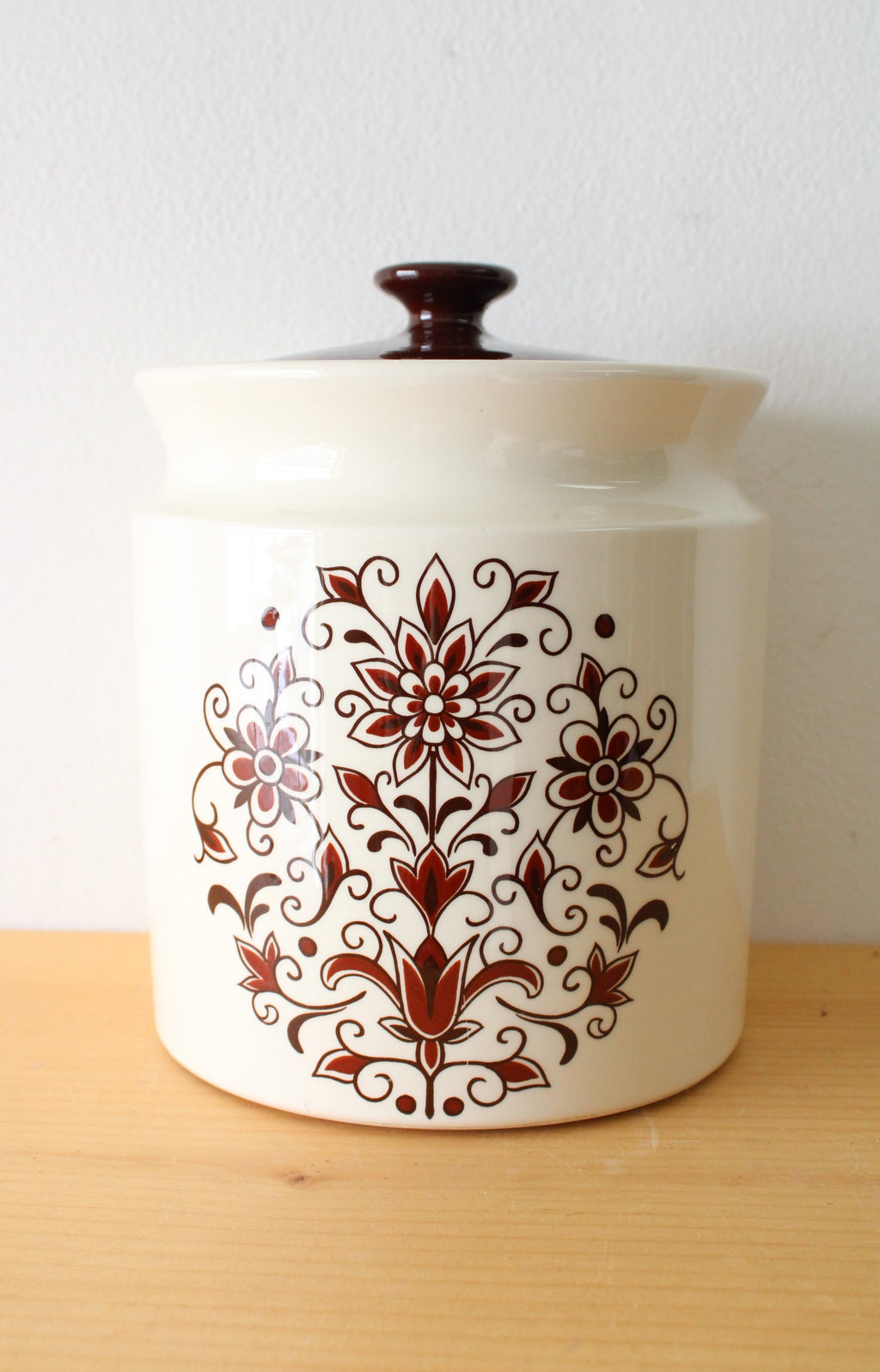 Brown & Cream Floral Cannister | 7"