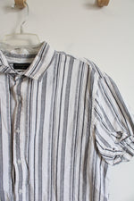 Banana Republic Slim Fit Gray & White Striped Linen Blend Button Down Shirt | XL