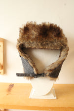 Angela & William Gray Herringbone Wool Blend Tweed Trapper Hat with Faux Fur | OSFM