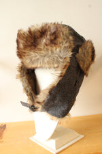 Angela & William Gray Herringbone Wool Blend Tweed Trapper Hat with Faux Fur | OSFM