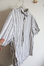 Banana Republic Slim Fit Gray & White Striped Linen Blend Button Down Shirt | XL