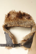 Angela & William Gray Herringbone Wool Blend Tweed Trapper Hat with Faux Fur | OSFM