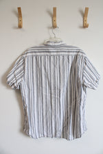 Banana Republic Slim Fit Gray & White Striped Linen Blend Button Down Shirt | XL