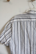 Banana Republic Slim Fit Gray & White Striped Linen Blend Button Down Shirt | XL