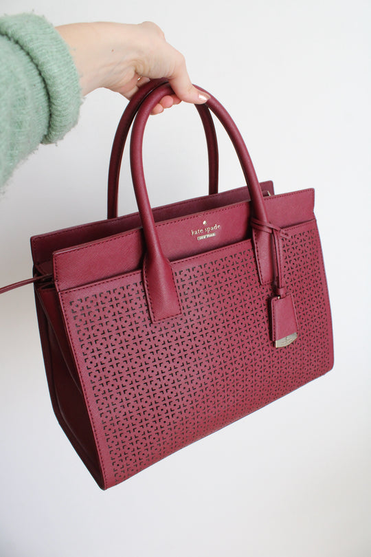 Kate Spade Wine Red Cameron Street Perforated Satchel Purse