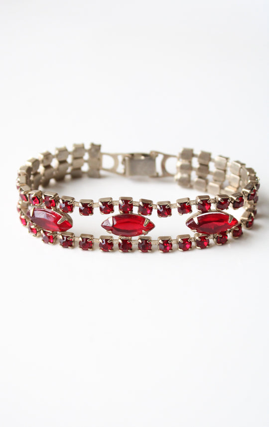 Red Ruby Rhinestone Vintage Bracelet
