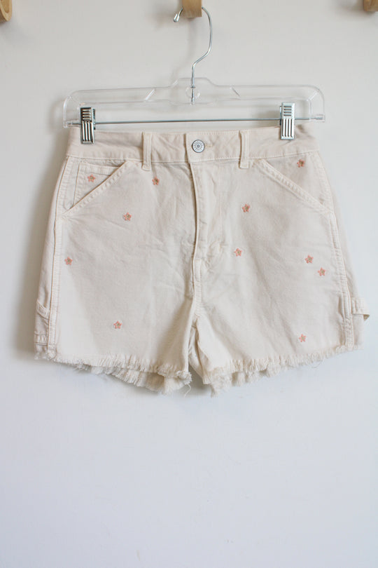 American Eagle Highest Rise 90's Boyfriend Cream Pink Flower Embroidered Short | 0