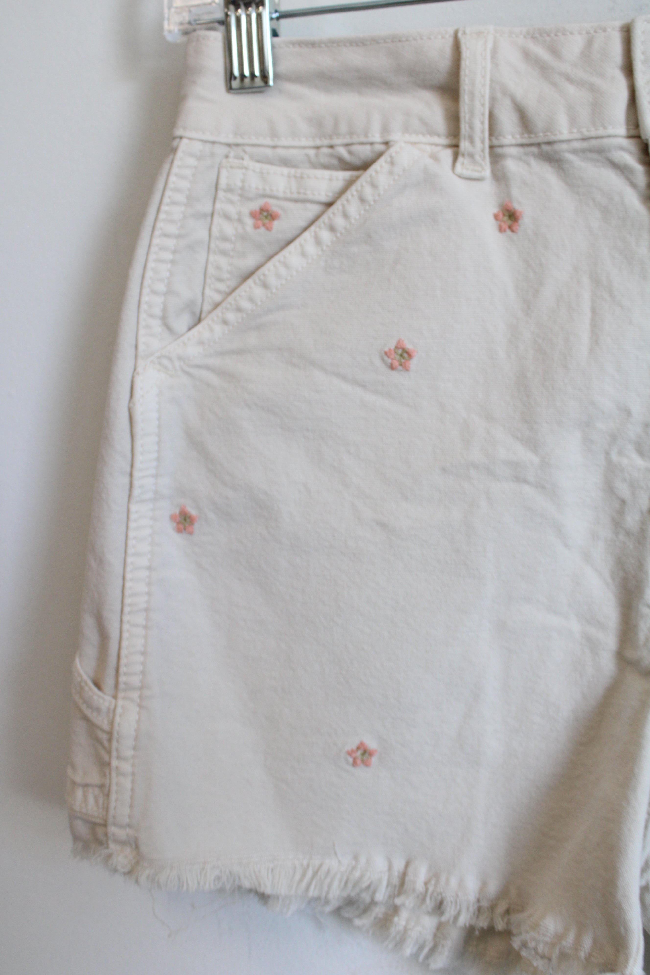 American Eagle Highest Rise 90's Boyfriend Cream Pink Flower Embroidered Short | 0
