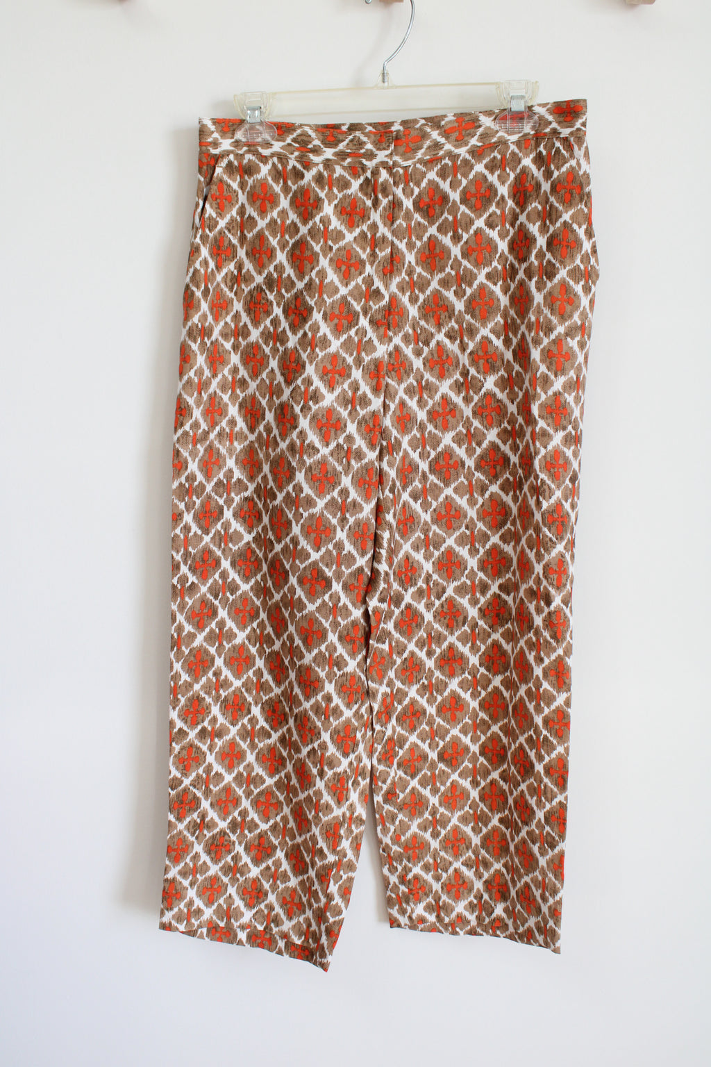 Ruby Rd. Tan & Orange Printed Linen Pants | 10