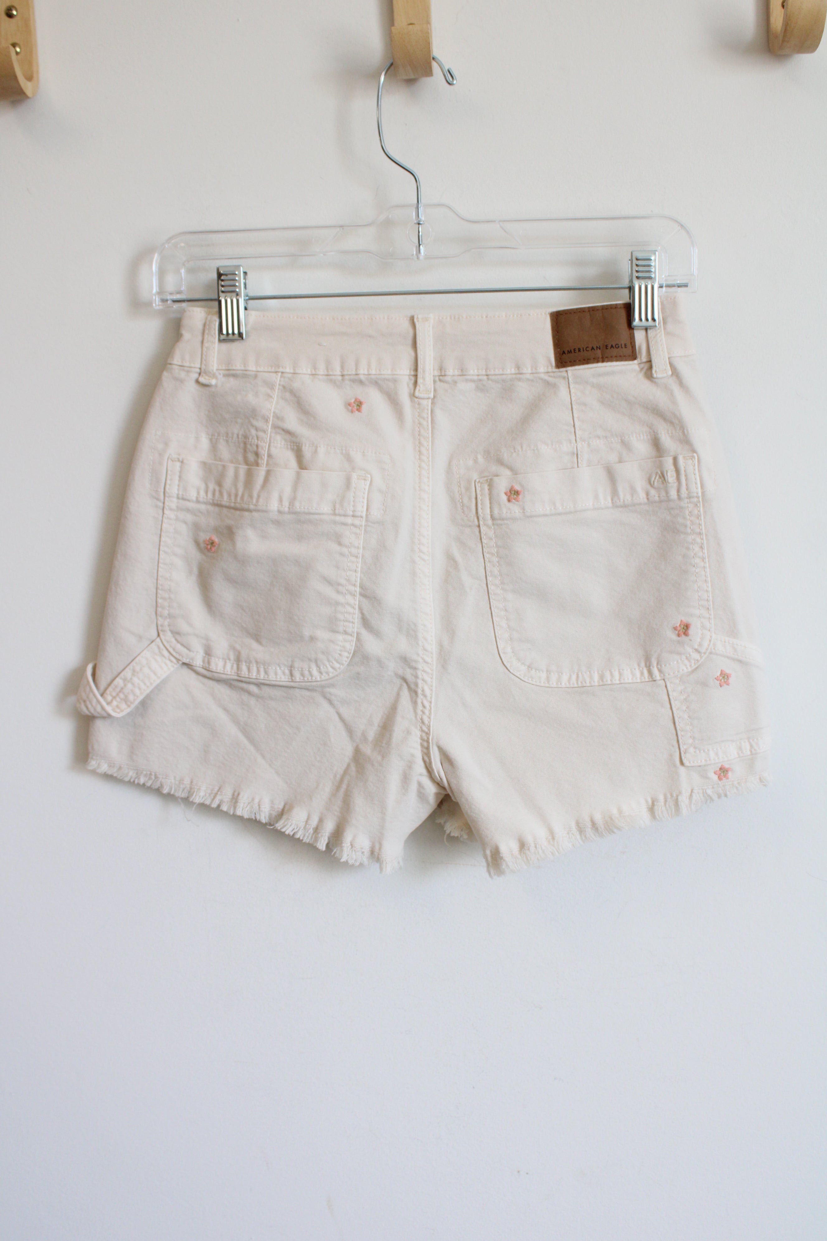 American Eagle Highest Rise 90's Boyfriend Cream Pink Flower Embroidered Short | 0