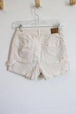 American Eagle Highest Rise 90's Boyfriend Cream Pink Flower Embroidered Short | 0