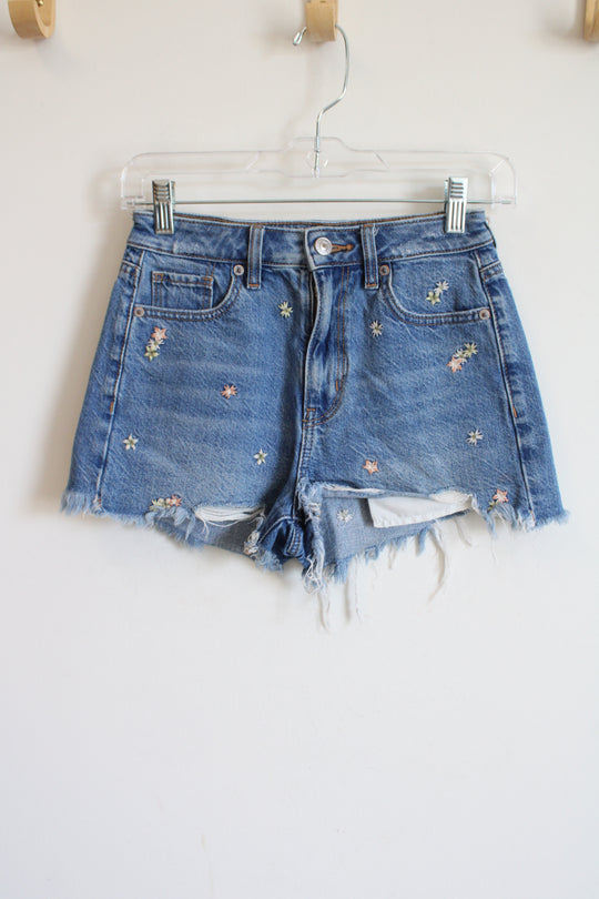 American Eagle Denim Floral Embroidered Mom Short | 000