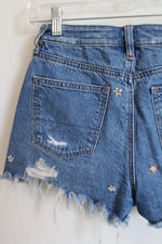 American Eagle Denim Floral Embroidered Mom Short | 000