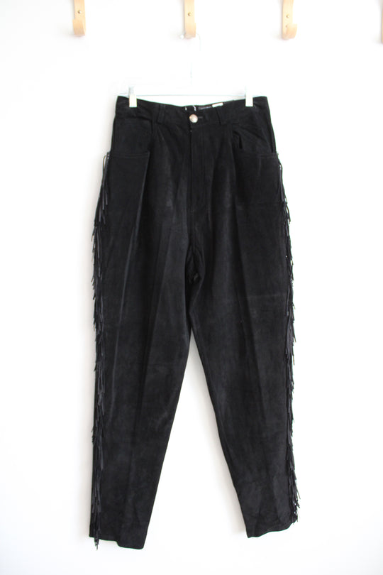 Vintage Authentic Sueded Black Leather Fringe Pants | 14