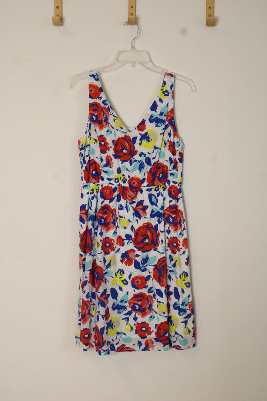 Old Navy Red Blue and Yellow Floral Print Cotton Dress | 6