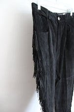 Vintage Authentic Sueded Black Leather Fringe Pants | 14