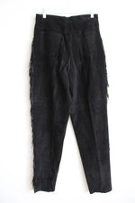 Vintage Authentic Sueded Black Leather Fringe Pants | 14