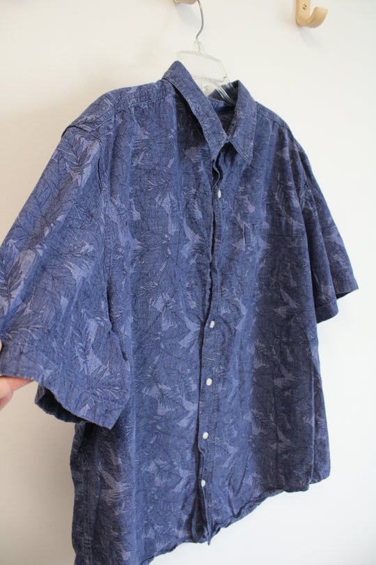 Chaps Coastland Wash Blue Chambray Tropical Print Button Down Shirt | 2XL Tall