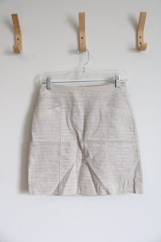 NEW LOFT Cream Metallic Linen Blend Skirt | 0 Petite