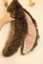 Vintage Brown Fur Collar featuring a Soft Pink Quilted Satin Lining