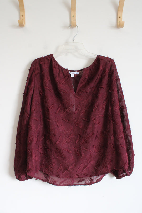 NEW Chico's Maroon Textured Leaf Long Sleeved Top | 3 (XL)