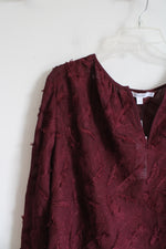 NEW Chico's Maroon Textured Leaf Long Sleeved Top | 3 (XL)