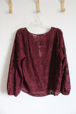 NEW Chico's Maroon Textured Leaf Long Sleeved Top | 3 (XL)