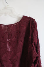 NEW Chico's Maroon Textured Leaf Long Sleeved Top | 3 (XL)