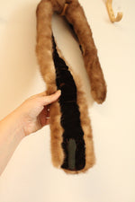 Vintage Brown Fur Collar Stole featuring Dark Velvet Backing