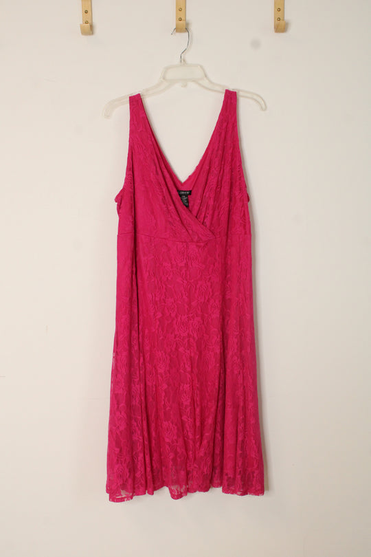 Glamour Hot Pink Lace V-Neck Dress | 20