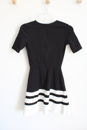 Aqua Black & White Striped Fit & Flare Dress | XS