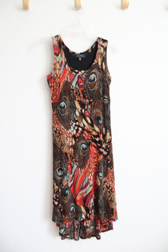 Karen Kane Orange & Brown Peacock Feathers Dress | M