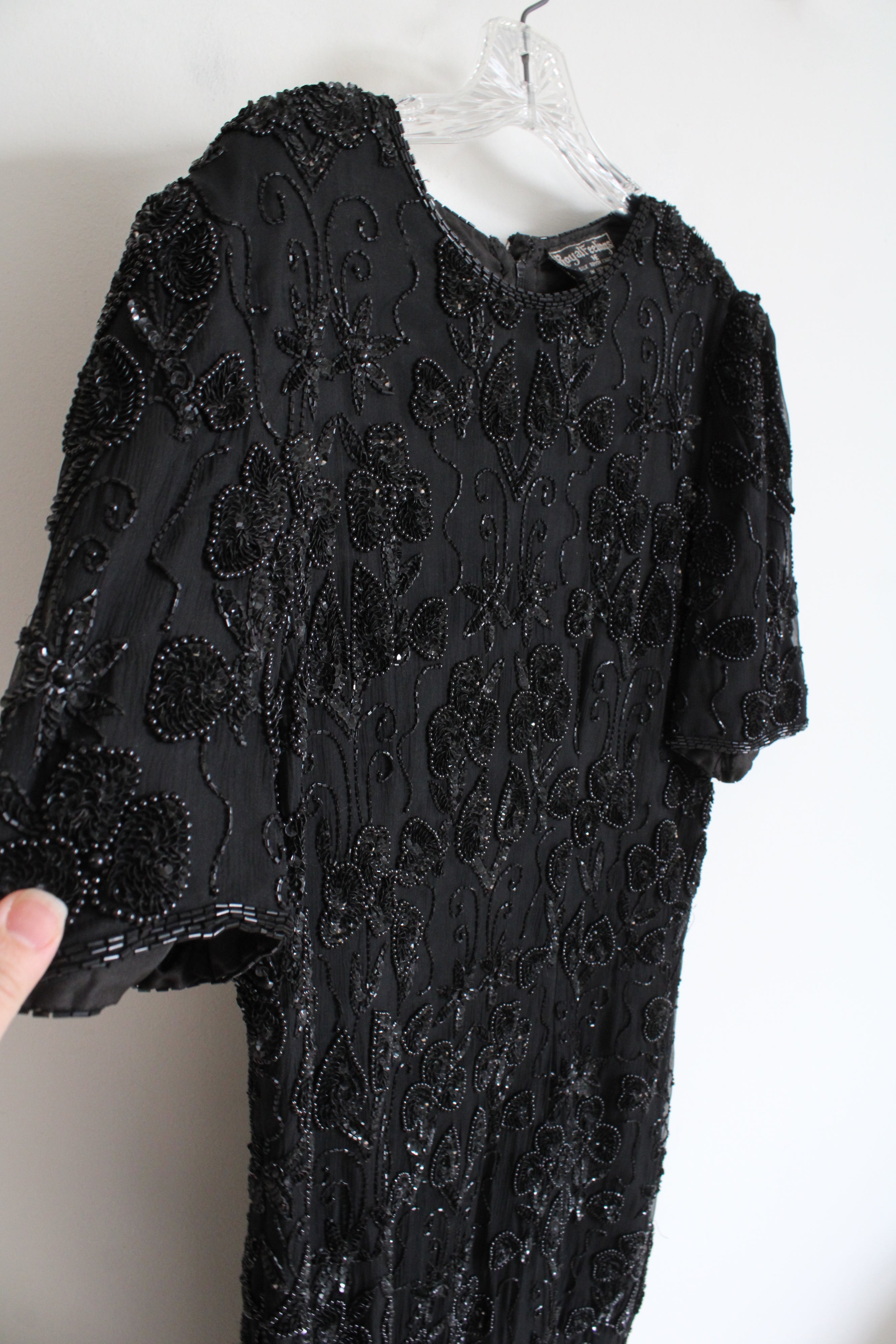 vintage black beaded dress Royal Feelings Silk Size:12 (AU) This stunning Black Flapper flowy summer dress Unique Vintage Black &