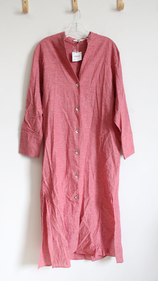 NEW Koton Business Red Linen Blend Button Down Dress | 38