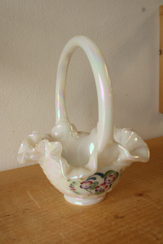 Vintage Fenton 9335-DS Hand-Painted Primrose Basket Signed