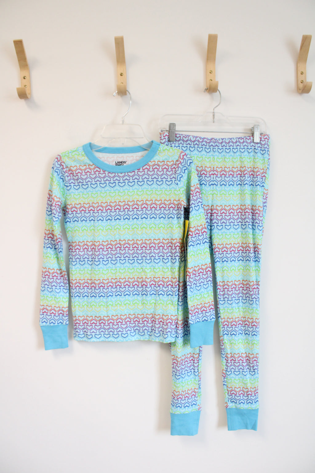 NEW Lands' End Colorful Heart Cotton Pajama Set | Youth 12